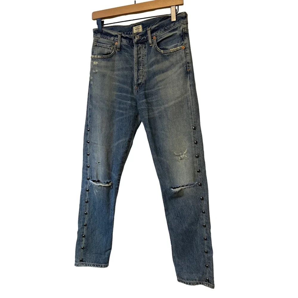 Citizens of Humanity Liya High Rise Studded Jeans Distressed Blue‎ Denim Women